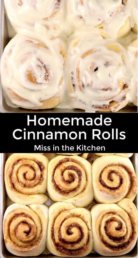 Homemade Cinnamon Rolls are incredibly soft with a gooey cinnamon filling and cream cheese icing. Our family favorite recipe that is a must have for weekend mornings and holiday gatherings. Homemade Cocoa, Brownies Caramel, Cinnamon Rolls With Cream Cheese, Overnight Cinnamon Rolls, Cinnamon Rolls With Cream, Cinnamon Filling, Cinnamon Roll Recipe Homemade, Cocoa Brownies, Cake 5