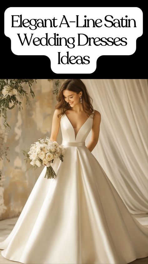 A-line satin wedding dresses blend sophistication and comfort, offering diverse styles from classic to vintage-inspired for every bride's vision. Vintage Silk Wedding Dress Satin Bridal Gowns, Wedding Dresses Timeless, Wedding Dress Aesthetic, Wedding Dresses Ideas, Satin Wedding Dresses, Wedding Dresses Satin, Dress Aesthetic, Dresses Ideas, Bridal Look