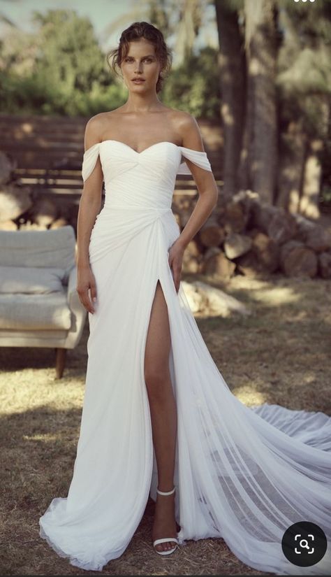 Sleek Wedding Dress, Tight Wedding Dress, Draped Wedding Dress, 2023 Lookbook, Lihi Hod, Off Shoulder Wedding Dress, Crepe Wedding Dress, Sheer Wedding Dress, Classy Wedding Dress