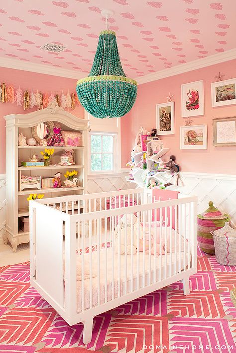 We Can't Get Enough of Mason and Penelope Disick's Adorable Rooms!: We've long admired the wardrobes Kourtney Kardashian's kids sport around town, so we're not too surprised that we've fallen in love with the way she's decorated her kids' rooms in her Calabasas, CA, home. Kourtney Kardashian House, Celebrity Nurseries, Kardashians House, Sophisticated Nursery, Kardashian Home, Dining Room Wainscoting, Penelope Disick, Stylish Nursery, Pink Nursery