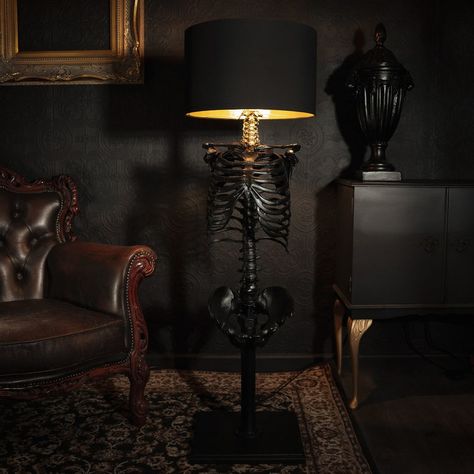 Skeleton Floor Lamp Gothic Home Decor Handmade by the Blackened Teeth Ultimate Gothic Christmas Gift - Etsy Skeleton Lamp, Spine Candle, Blackened Teeth, Black Pillar Candles, Macabre Decor, Gothic Candles, Skull Light, Hue Lights, Black Skeleton