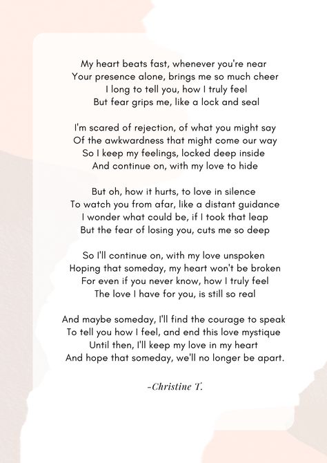 Poems about love specifically about confessing of feelings by Christine T. Poems On Rejection, Love Confession Letter, How To Confess Your Feelings, Confession Letter To Crush, Essay About Love, Love Confessions Quotes, Confession Poem, Confession Letter, Crush Poems