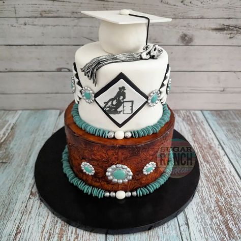 Congratulations Kaley! #classof2024 #sugarranch #cake #customcakes #cowgirlcake #tooledleather #turquoise #barrelracer #graduation #gradcake #westernstyle #arizona Ranch Cookies, Country Birthday Cakes, Western Graduation, Graduation Cake Ideas, Cowgirl Cakes, Country Birthday, Decorating Cakes, Birthday Inspo, Barrel Racer