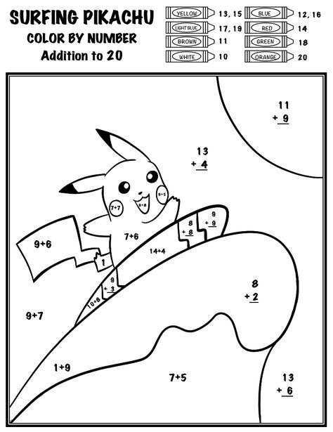 Pokemon Games For Kids, Pokemon Math, Taal Posters, Pikachu Evolution, Pokemon Printables, Math Coloring Worksheets, School Age Activities, Math Pages, Math Coloring