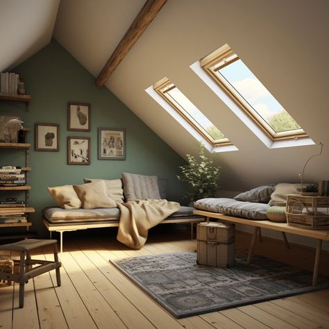 Modern Attic Bedroom, Small Attic Spaces, Small Attic Room Ideas, Small Attic Apartment, Loft Room Ideas, Modern Attic, Attic Living Room, Small Attic Room, Attic Room Ideas