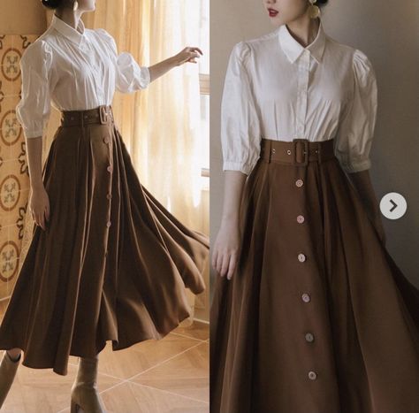 Jane Eyre Inspired Outfits, House Wife Aesthetic Outfit, Brown Dress Vintage, Edwardian Inspired Outfits, Cottage Core Professional Outfits, Modern Pirate Fashion, Fantasy Scholar Outfit, Ravencore Outfit, Dark Academia Long Skirt