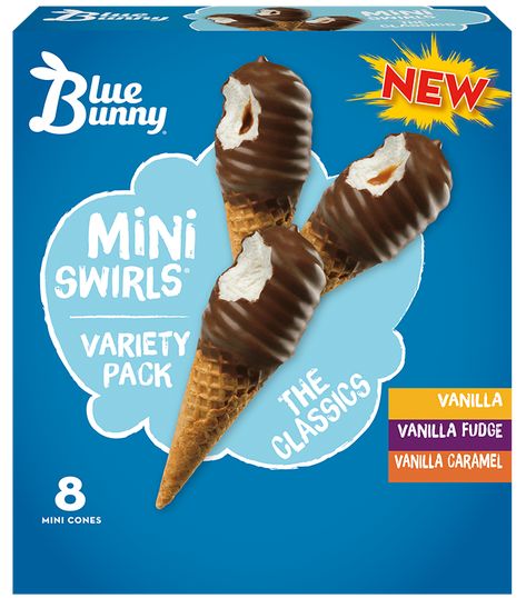 Blue Bunny Ice Cream - Premium Ice Cream - Blue Bunny Dessert Cones, Ice Cream Facts, Blue Bunny Ice Cream, Soft Chewy Chocolate Chip Cookies, Mini Ice Cream Cones, Cookie Crunch, Dairy Desserts, Vanilla Fudge, Sugar Cones