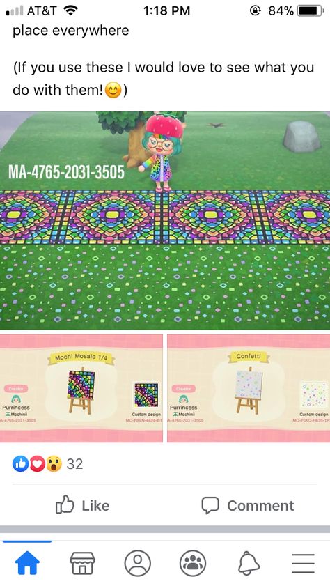 Animal Crossing Mosaic Path, Acnh Groovy Designs, Acnh Colorful Path, Anch Paths, Acnh Pathways, Crossing Threads, Acnh Builds, Animale Crossing, Acnh Path