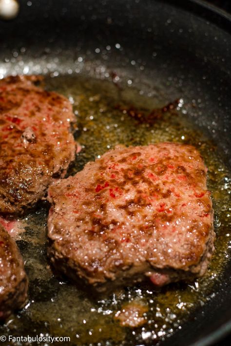 How to Cook Burgers on the Stove with a Frying Pan or Skillet | Fantabulosity Hamburger In Skillet, How Long To Cook Hamburgers On Stove, Burgers On Skillet, Pan Fried Cheeseburger, Hamburger Recipes Stove Top, Hamburgers In Skillet, Frying Hamburgers On Stove, Stovetop Burgers Recipes, Hamburger Stove Top Recipes