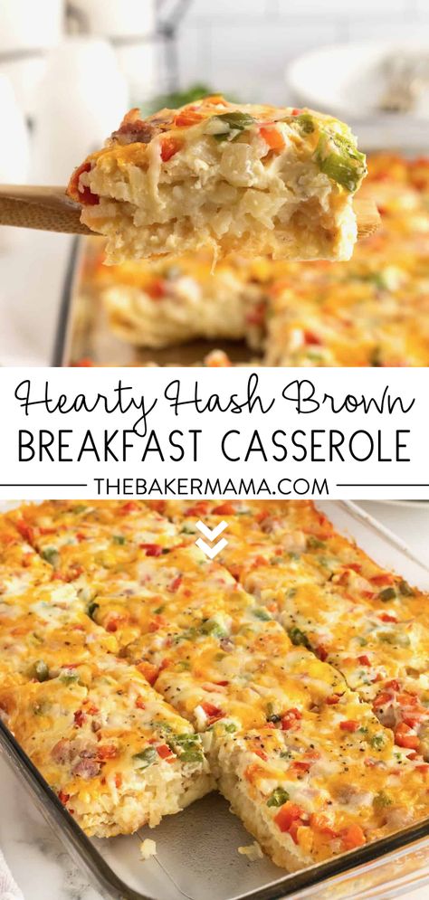 Wake up to a delicious and filling Hearty Hash Brown Breakfast Casserole. Topped with a mixture of egg, ham, cheese and fresh peppers, it’s the perfect make ahead breakfast for busy families. Cheesy, eggy and so filling, this Hash Brown Breakfast Casserole is a great way to start the day! It has a delicious hash brown base topped with egg, ham and fresh vegetables that everyone is sure to devour. It reheats beautifully too. What’s not to love? Egg Breakfast Casserole With Hashbrowns, Fluffy Breakfast Casserole, Meatless Breakfast Casserole Recipes, Veggie Hashbrown Casserole, Egg White Hashbrown Casserole, Crustless Breakfast Casserole, Best Breakfast Casserole With Hashbrowns, Egg Casserole With Hashbrowns, Breakfast Casserole With Veggies