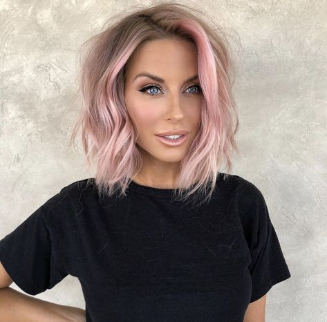 Pastel Peek A Boo Hair, Pink Hair Color Ideas For Short Hair, Pink Hair Color Ideas For Blondes, Subtle Colored Hair, Blonde Balayage With Pink, Pink Hair Bob, Pink Hair Balayage, Pink Highlights In Blonde Hair, Pink Balayage