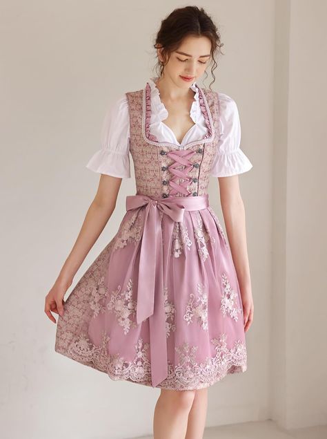 EIISSION Women's Dirndl Midi Costume Dress Including Costume Skirt Dirndl Blouse Dirndl Apron German Dress for Oktoberfest Pink, pink : Amazon.de: Fashion German Lifestyle, Octoberfest Outfits, Dirndl Dress Traditional, German Traditional Dress, Oktoberfest Woman, German Dress, Pink Amazon, Dirndl Blouse, Dress For