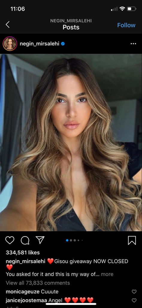 Balyage Long Hair, Hair Stules, Latina Hair, Feminine Hairstyles, Negin Mirsalehi, Brown Hair Balayage, Brown Blonde Hair, Hair Color And Cut, Hair Color Balayage