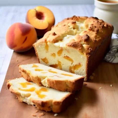 Peaches Cream Cheese Loaf - Life with Susan Cream Cheese Loaf, Cranberry Loaf, Peaches Cream Cheese, Cheese Loaf, Peach Cheesecake, Peaches And Cream, Loaf Recipes, Canned Peaches, Peaches Cream