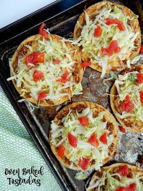 Oven Tostadas, Ground Beef Refried Beans, Refried Beans And Cheese, Beef Tostadas, Baked Tostadas, Beans And Cheese, Tostada Recipes, Knee Length Denim Skirt, Chili Relleno