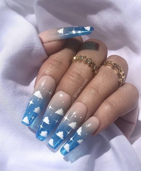 Cloudy Nails, Cloud Nails, Hi Love, Sky Nails, Halloween Acrylic Nails, Orange Stick, Blue Acrylic Nails, Cute Acrylic Nail Designs, Nail Buffer