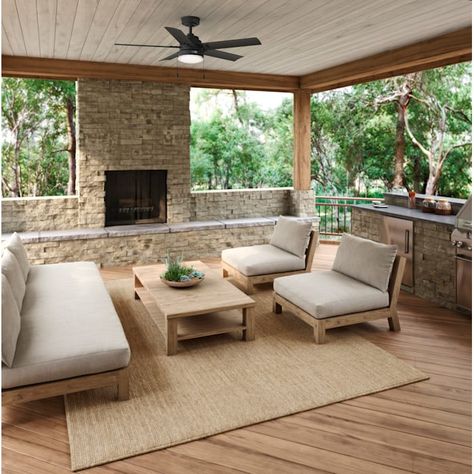 Sea Point Outdoor with LED Light 52 inch Ceiling Fan | Hunter Fan - The Hunter Sea Point ceiling fan is an exercise in industrial elegance. Outfitted with our signature WeatherMax technology, the corrosion-resistant Sea Point is engineered for the elements and tough enough to withstand direct exposure to rain or snow. The perfect pairing for your covered porch or patio, this ceiling fan can also grace any indoor space and is built with the cooling capacity for your home’s larger living areas. Hunter Fans, Pergola Design, Hunter Fan, Outdoor Living Room, Pergola Patio, Outdoor Patio Decor, Backyard Patio Designs, Outdoor Kitchen Design, Outdoor Ceiling Fans