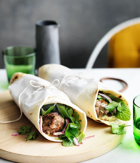 Lamb kofta wraps with parsley and onion salad recipe :: Gourmet Traveller Lamb Kofta, Pizza Fritta, Red Meat Recipes, Lamb Dishes, Onion Salad, Lamb Recipes, Middle Eastern Recipes, Just Cooking, Wrap Sandwiches