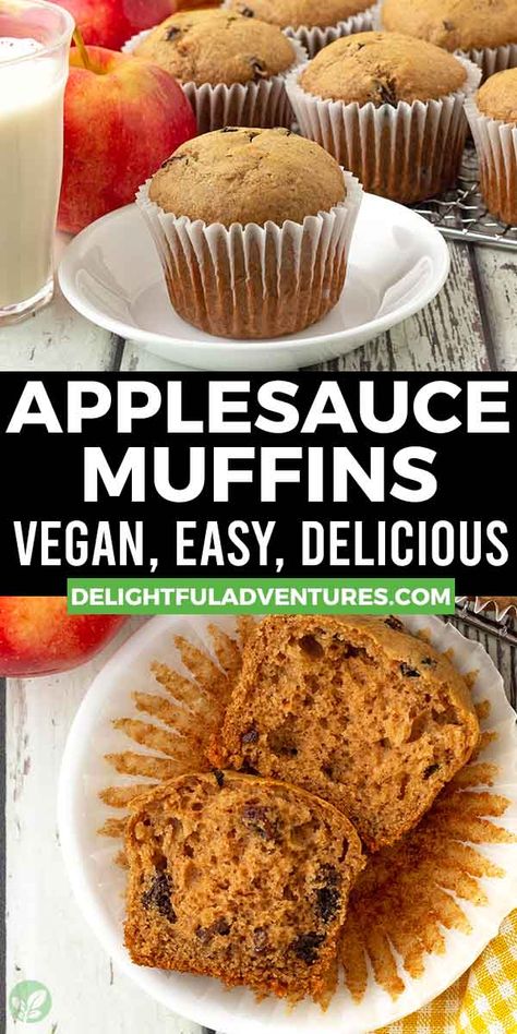 Delicious, moist, soft vegan applesauce muffins that are quick to make. They’re made with simple ingredients and are filled with flavour thanks to warm fall spices. This easy vegan muffin recipe is perfect to make for breakfast, brunch, school lunch boxes, and afternoon snacks. They’re dairy-free, egg-free and can also be made refined sugar-free and gluten-free, plus, they freeze very well. Vegan Applesauce Muffins, Vegan Muffin Recipe, Vegan Applesauce, Vegan Gluten Free Muffins, Vegan Snacks On The Go, Vegan Muffin, Baking Vegan, School Lunch Boxes, Vegan Breads