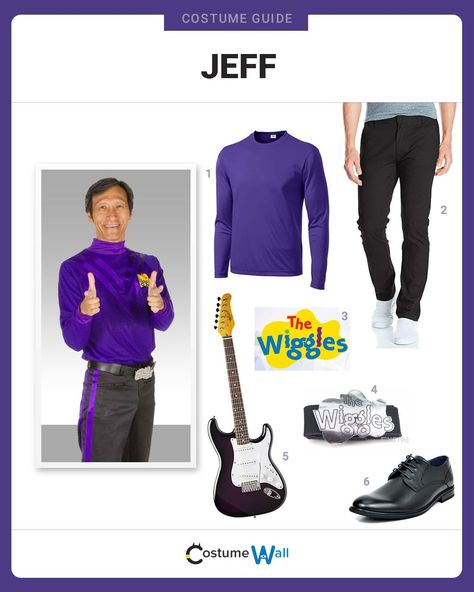 Become the funkiest Wiggle by dressing up as Jeff Fatt, one of the founding members, in all his purple glory! The Wiggles Costume, Wiggles Costume, Wiggles Songs, Nathan Fielder, Wag The Dog, Got Costumes, Costume Guide, Best Costume, Childrens Music