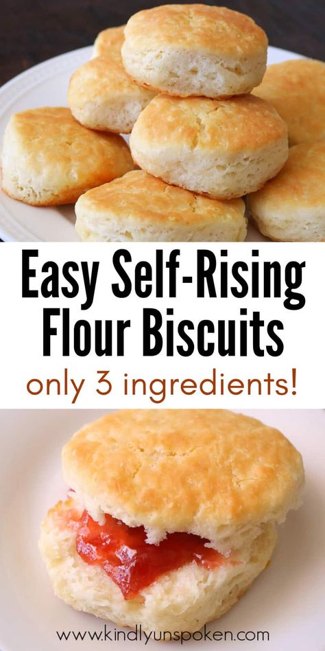 Looking for the best homemade biscuit recipe? These Easy 3 Ingredient Self-Rising Flour Biscuits are soft, fluffy, and buttery delicious! You only need 3 ingredients including self-rising flour, buttermilk (or milk), and butter, and they bake in just 15 minutes time. #selfrisingflour #biscuits #biscuitrecipe #easybiscuits Non Buttermilk Biscuits, Homemade Biscuits Self Rising Flour, Bread Flour Biscuits, Homemade Biscuits With Milk, Homemade Buiscits Recipes No Buttermilk, Self Rising Bread Recipes, Biscuit Recipe Self Rising Flour, Selfrisingflour Biscuits, Easy Biscuit Recipe Without Buttermilk