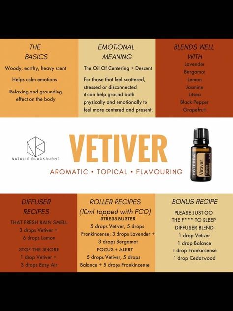 Doterra Vetiver, Helichrysum Essential Oil, Vetiver Essential Oil, Doterra Essential Oils Recipes, Essential Oils For Sleep, Vanilla Essential Oil, Healing Oils, Essential Oil Diffuser Blends, Doterra Oils