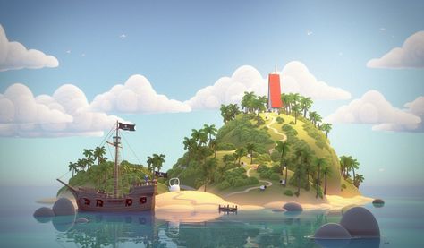 ArtStation - Tropical Island, Milan Vasek Pirate Island, Island Pictures, Fantasy Island, Island Map, Fantasy Places, Motion Graphics Animation, Futuristic Cars, Illustrated Map, Digital Art Illustration