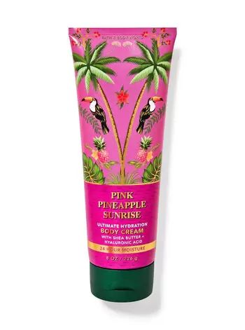 Pink Pineapple Sunrise Ultimate Hydration Body Cream | Bath & Body Works Pink Pineapple Sunrise, Hair Gummies, Emo Clothes, Bath Stuff, Pink Perfume, Hygiene Care, Body Bath, Bath And Body Works Perfume, Pink Pineapple