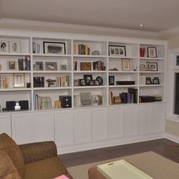 Basement Ledge, Small Living Room Storage, Small Room Storage, Living Room Storage Unit, Shelving Units Living Room, Living Room Storage Cabinet, Wall Storage Unit, Living Room Wall Units, White Bookshelves