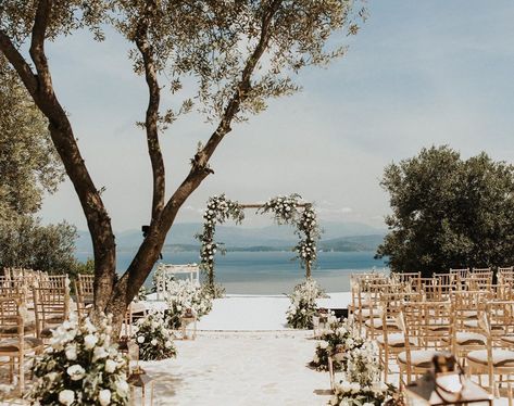 Image may contain: tree, sky, plant, outdoor, nature and water    #Regram via @charlottesowmanphotography Corfu Wedding, Corfu Beaches, Greek Islands Wedding, One Day Bridal, Wedding Planning Decor, Wedding Arbour, Villa Wedding, Wedding Beach Ceremony, Beach Ceremony