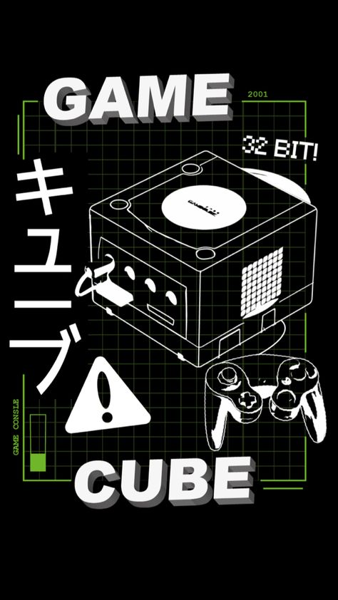 My own creation of a graphic design line i call game over, this is the nintendo game cube Nintendo Graphic Design, Metaverse Graphic Design, Japanese Graphic Design Aesthetic, Retro Video Game Aesthetic, Gaming Graphic Design, Game Graphic Design, Video Game Graphics, Retro Games Poster, Game Over