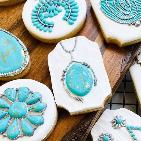 Bridal Fiesta Cookies, Teal Cookies Decorated, Turquoise Jewelry Cookies Decorated, Turquoise Cookies Decorated, Lilly Pulitzer Decorated Cookies, Jewelry Cookies, Bright Floral Bridal Shower Cookies, Cookie Gram, Best Color