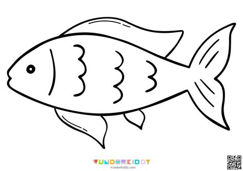 Printable fish templates as coloring pages are to develop creativity, imagination, hand-eye coordination and deepen kid's knowledge of the underwater world. A set of fish templates for preschoolers shows a variety of fish that differ in size and shape. They can be used for making indoor decoration for kindergarten or home. Print templates for free and color a picture with paints or felt pencils. Explain to your child that coloring should be careful not to go beyond the lines. Pictures Of Fish To Draw, Fish Pictures Drawing, Fish Patterns Printable, Fish Images Pictures, Motor Skills For Kindergarten, Decoration For Kindergarten, Skills For Kindergarten, Printable Fish, Fish Printables