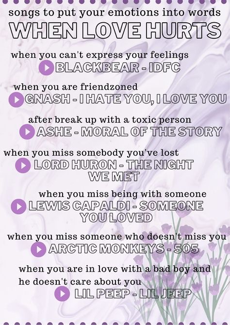 Songs About Falling Out Of Love, Songs That Put Emotions Into Words, One Sided Love Songs List, Songs When You Miss Him, Songs For One Sided Love, Songs When Your In Love, Songs That Put Your Emotions Into Words, Songs That Remind Me Of You, Songs For When