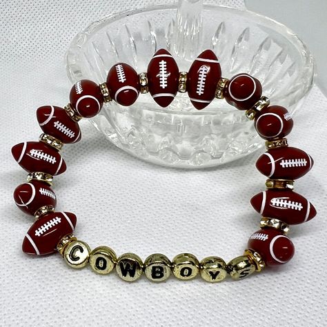 Handmade Dallas Cowboy Football Bracelet - Cowboy Fans Jewelry #GameDay #TrendyJewelry #AcrylicBeads #BeadedBracelet #SportyTrendy #FashionJewelry #FriendTeamGift #HandmadeStretchy #FootballCowboys #BraceletJewelry Cowboy Football, Football Bracelet, Fan Jewelry, Dallas Cowboy, Dallas Cowboys Football, Cowboys Football, Team Gifts, Trendy Jewelry, Acrylic Beads