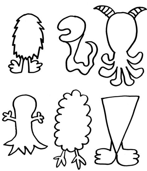 Monster Template Printable, Dojo Monsters, Popsicle Stick Puppets, Monster Features, Monster Template, Draw A Monster, Monster Clipart, Body Template, Monster Coloring Pages