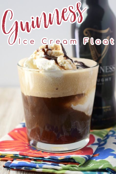 Guinness Float - An adult spin on a classic ice cream float that's perfect for St. Patrick's Day! Made with Guinness beer, vanilla ice cream, and chocolate sauce. Guinness Float | Guinness Ice Cream Float | Guinness Recipes | St Patricks Day Drink Recipes Guinness Ice Cream, Different Ice Cream Flavors, Guinness Recipes, Beer Ice Cream, Homemade Soda, Ice Cream Floats, Refreshing Drinks Recipes, Boozy Drinks, Easy Drinks