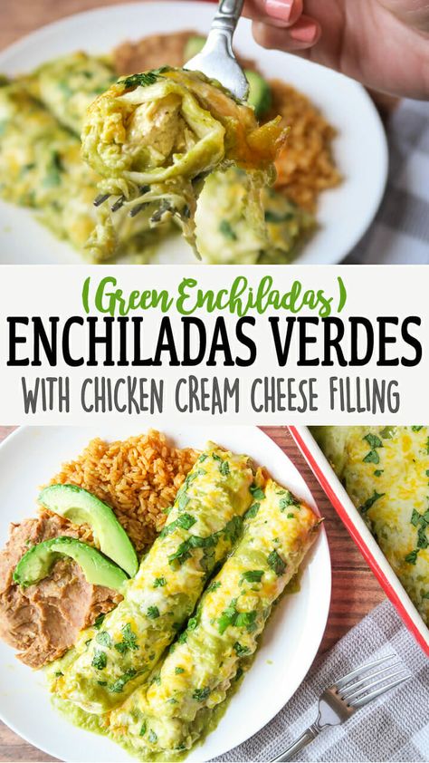 Enchiladas Beef, Chicken Enchiladas Verde, Green Enchiladas, Enchiladas Chicken, Chicken Cream Cheese, Green Chicken Enchiladas, Homemade Salsa Verde, Easy Enchiladas, Cheese Enchiladas