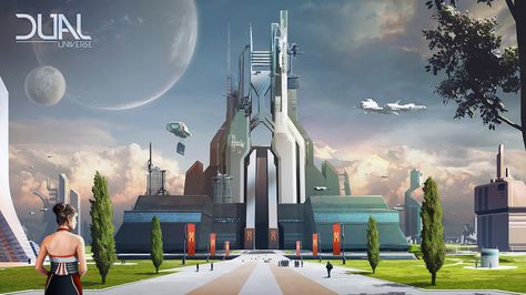 Dual universe concept art Futuristic School Building Concept Art, School Building Concept, Futuristic School Building, Universe Concept Art, Space Colony Concept, Building Concept Art, Solarpunk Art, Futuristic School, Modern Futurism