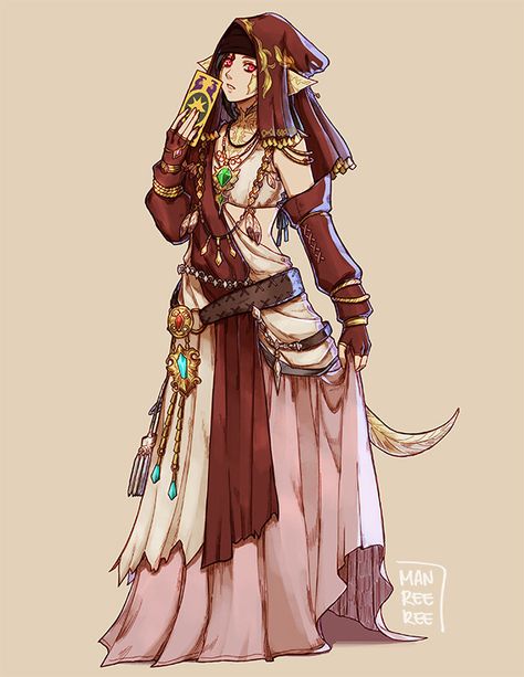 Manakete Oc, Hindi Character Design, Dnd Fortune Teller, Divine Sorcerer, Female Bard Outfit, Fortune Teller Character Design, Fortune Teller Drawing, Fortune Teller Character, Fortune Teller Outfit