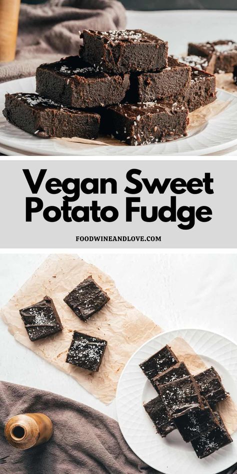 Vegan Sweet Potato Fudge, an delicious chocolaty dessert treat made with sweet potatoes. Gluten free with sugar free option. Potato Fudge Recipe, Milk Candy Recipe, Potato Fudge, Vegan Fudge Recipes, Popular Desserts Recipes, Vegan Fudge, Fudge Ingredients, Milk Candy, Cooking Sweet Potatoes