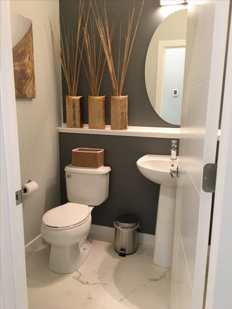 Simple Restroom Ideas, Small Bathroom Design Pedestal Sink, Half Bath Storage Ideas Pedestal Sink, Salon Restroom Ideas, Half Bath Storage Ideas, Pedestal Sink Bathroom Decor, Bathroom With Pedestal Sink Ideas, Half Bathroom Ideas With Pedestal Sink, Half Bath With Pedestal Sink