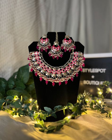 Reflect your boldness with our hot pink mirror set—where glamour meets fun💖 . . . . . . #pinkperfection #boldbeauty #punjabi #jewelry #mirrorset #traditional #fashion #fashionjewelry #desi #weddingjewellery #ethnicwear #boutique #shopping #explore #explorepage #brampton #bramptonbusiness #smallbusiness #pink Hot Pink Mirror, Pink Necklace Set, Punjabi Jewelry, Stone Mirror, Rani Pink, Pink Mirror, Pink Necklace, Mirror Set, Traditional Fashion