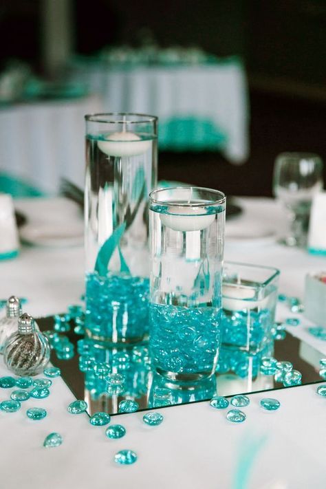 vintage peacock themed floating wedding centerpieces Teal Centerpieces, Peacock Wedding Theme, Tiffany Blue Wedding, Tafel Decor, Azul Tiffany, Teal Wedding, Peacock Wedding, Turquoise Wedding, Wedding Centerpieces Diy