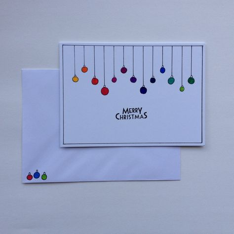 Christmas Baubles Hand drawn card Xmas Cards Diy Hand Drawn, Easy Christmas Cards To Draw, Hand Drawn Cards Christmas, Handrawn Christmas Card, Homemade Christmas Cards Ideas Simple, Christmas Card Baubles, Cute Hand Drawn Cards, Christmas Envelope Art Easy, Hand Drawn Cards Simple