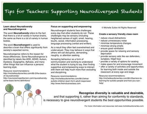 Tips for Teachers: Supporting Neurodivergent Students · Hello Michelle Swan Tips For Teachers, Wellness Resources, Sensory Friendly, Reading Tips, Human Brain, At School, Student Learning, Me When, Childcare