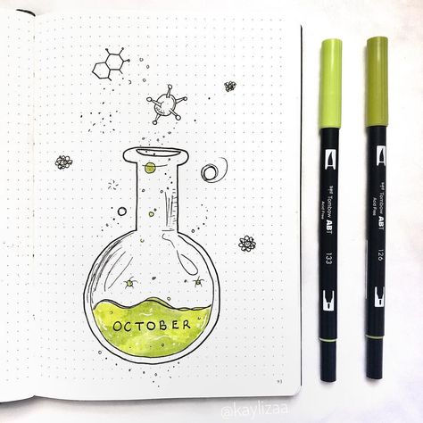 891 Likes, 21 Comments - KK (@kaylizaa) on Instagram: “My October cover page!! This month’s theme is science and I had never seen a science theme before…” Notebook Cover Page, October Cover Page, Science Journal Cover, Science Notebook Cover, Bullet Journal 2019, Bullet Journal Cover Page, Science Notebook, Science Notebooks, Interactive Science Notebook