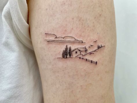 Farm Tattoo, Scenery Tattoo, Aesthetic Tattoo Ideas, Unique Tattoo Ideas, Funky Tattoos, 20 Aesthetic, Bold Artwork, Cute Tiny Tattoos, Dainty Tattoos