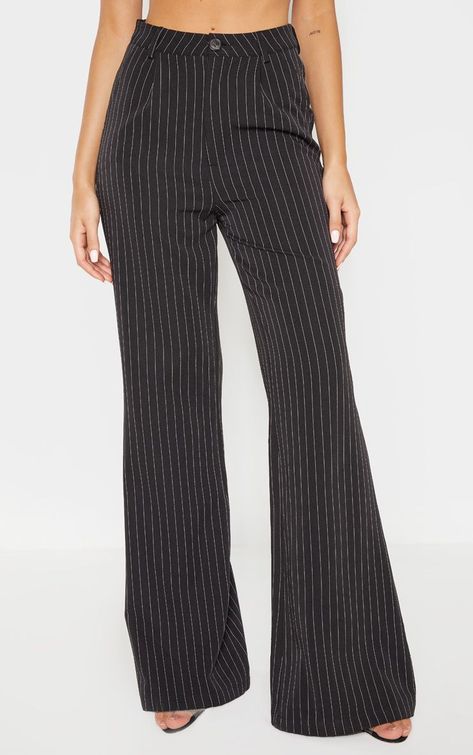 Black Pinstripe Flared Trouser Suit Pants Outfit, Flared Suit Pants, Flared Suit, Wet Look Leggings, High Waisted Black Leggings, Tall Pants, Blazer Set, Black Flare, Black High Waist