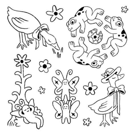 Line Work Tattoo Flash, Tattoo Flash Ideas, Duck Tattoos, Woodblock Printmaking, Daily Doodles, Frog Tattoos, Work Tattoo, Lino Art, Shrinky Dink